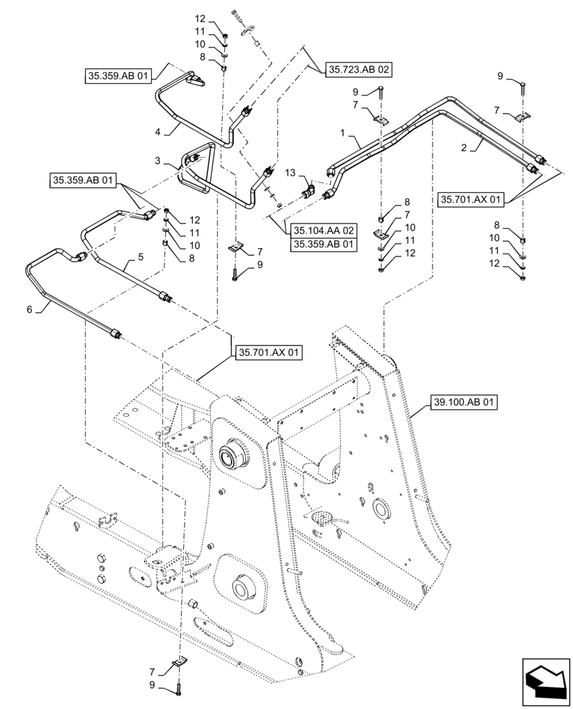 Схема запчастей Case 570N EP - (35.723.AB[03]) - 2 SPOOL, LOADER HYDRAULIC LINES (35) - HYDRAULIC SYSTEMS