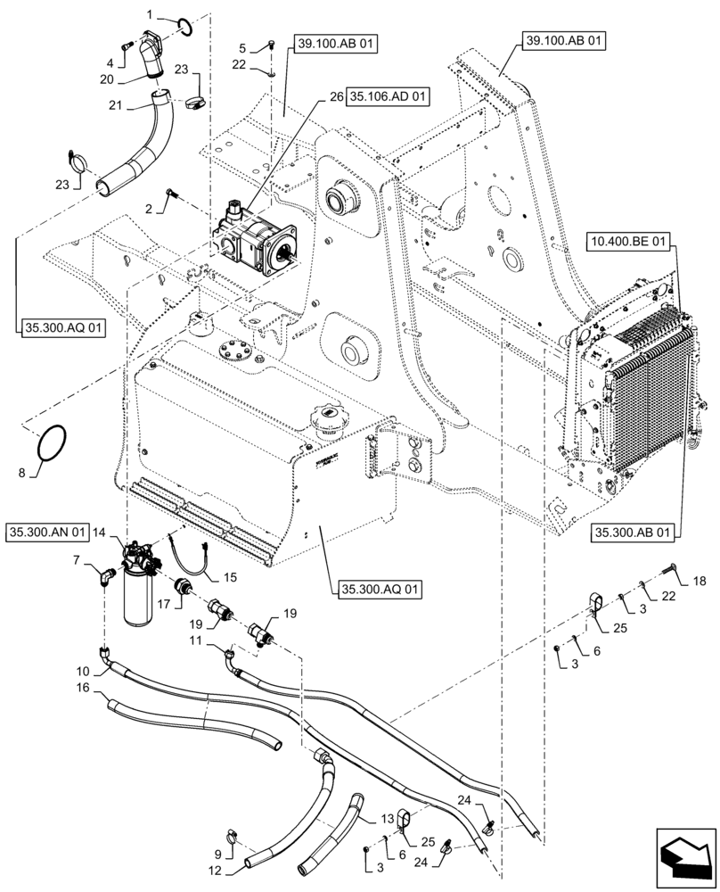 Схема запчастей Case 570N EP - (35.104.AA[01]) - HYDRAULIC SYSTEM LINES AND FITTINGS, 4WD - W/PARKER PUMP (35) - HYDRAULIC SYSTEMS