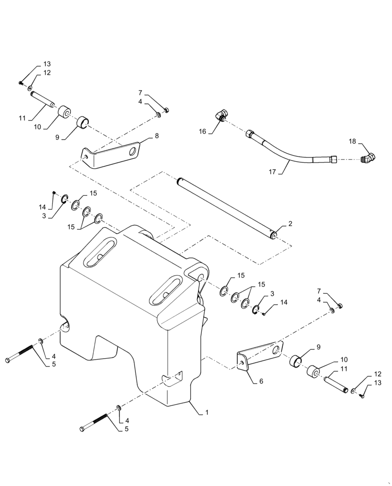 Схема запчастей Case 570N EP - (39.140.AM[05]) - VAR - 747894 - REAR COUNTERWEIGHT, 3000 LBS (39) - FRAMES AND BALLASTING