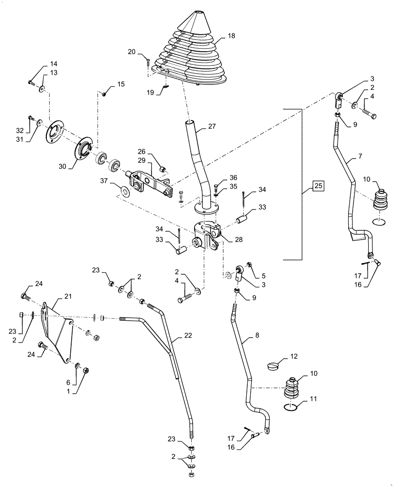 Схема запчастей Case 570N EP - (35.724.AG[01]) - 2 SPOOL & 3 SPOOL LOADER CONTROL LINKAGE (35) - HYDRAULIC SYSTEMS