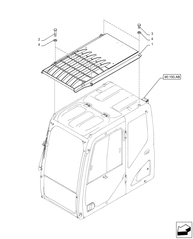 Схема запчастей Case CX300D LC - (90.150.BJ[01]) - VAR - 481070 - CAB GUARD, ROOF (90) - PLATFORM, CAB, BODYWORK AND DECALS