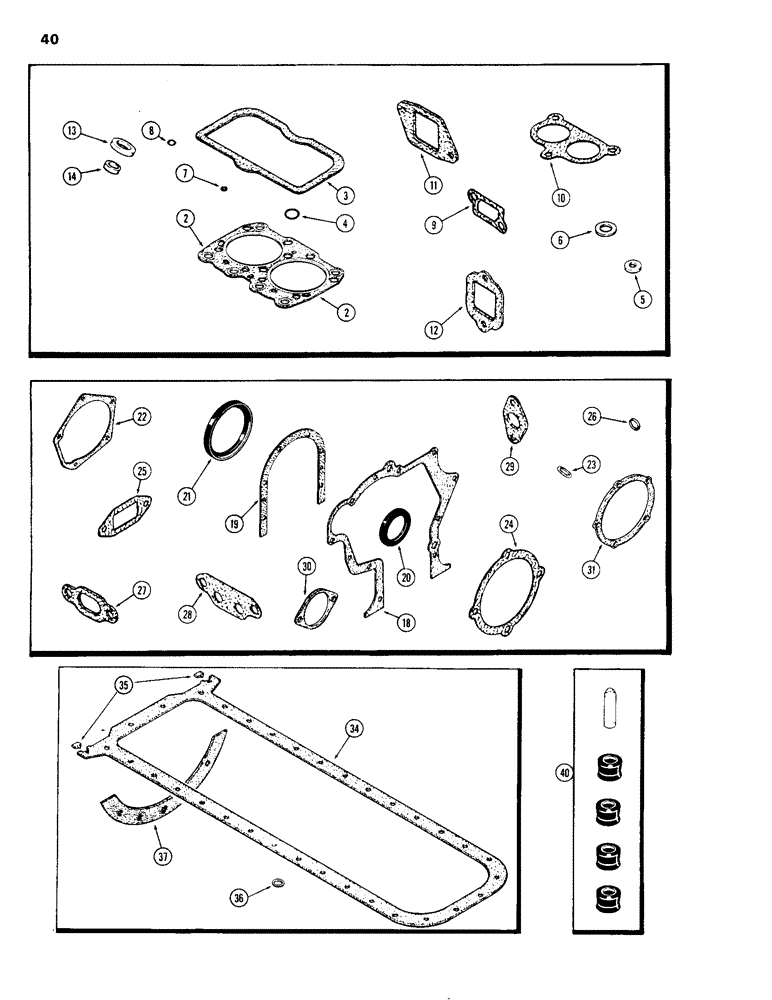 Схема запчастей Case 1150B - (040) - ENG. GASKET KITS, (451BD) & (451BDT) DIESEL ENGS. VALVE GRIND KIT (01) - ENGINE