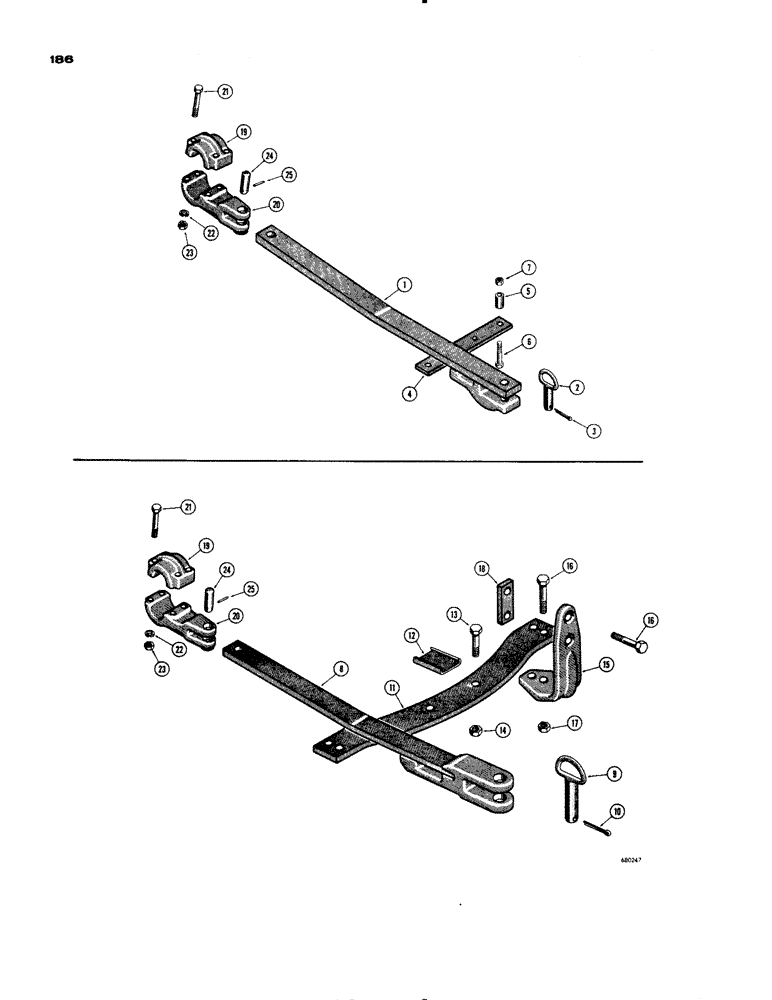 Схема запчастей Case 1150 - (186) - DRAWBARS, STANDARD DRAWBAR (FOR USE ON MODELS WITH RIPPER) (07) - HYDRAULIC SYSTEM