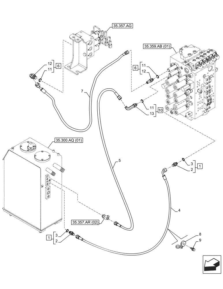 Схема запчастей Case CX250D LC - (35.359.AE) - CONTROL VALVE, LINE (35) - HYDRAULIC SYSTEMS