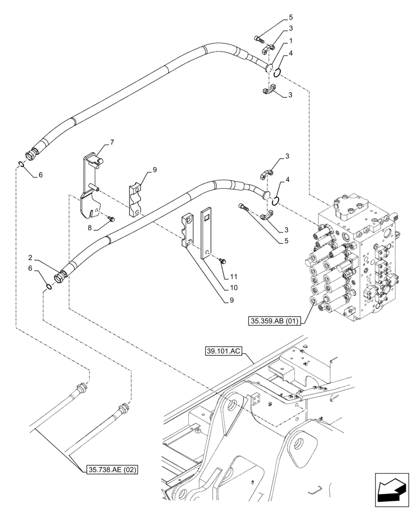 Схема запчастей Case CX300D LC - (35.738.AE[01]) - BUCKET CYLINDER, LINES (35) - HYDRAULIC SYSTEMS