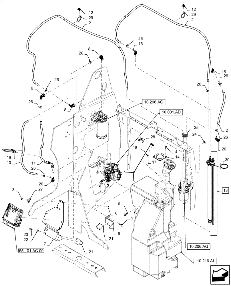 Схема запчастей Case TR310 - (10.216.BA) - FUEL LINES (10) - ENGINE