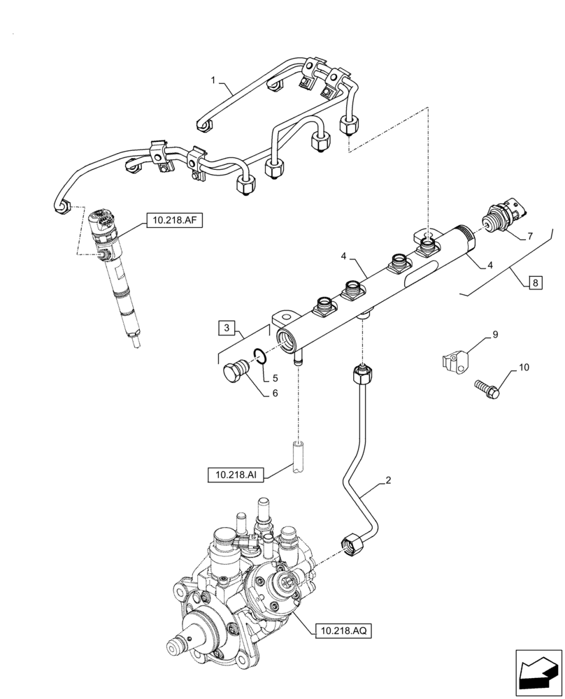 Схема запчастей Case F5BFL413A B007 - (10.218.AA) - INJECTION EQUIPMENT - PIPING (10) - ENGINE