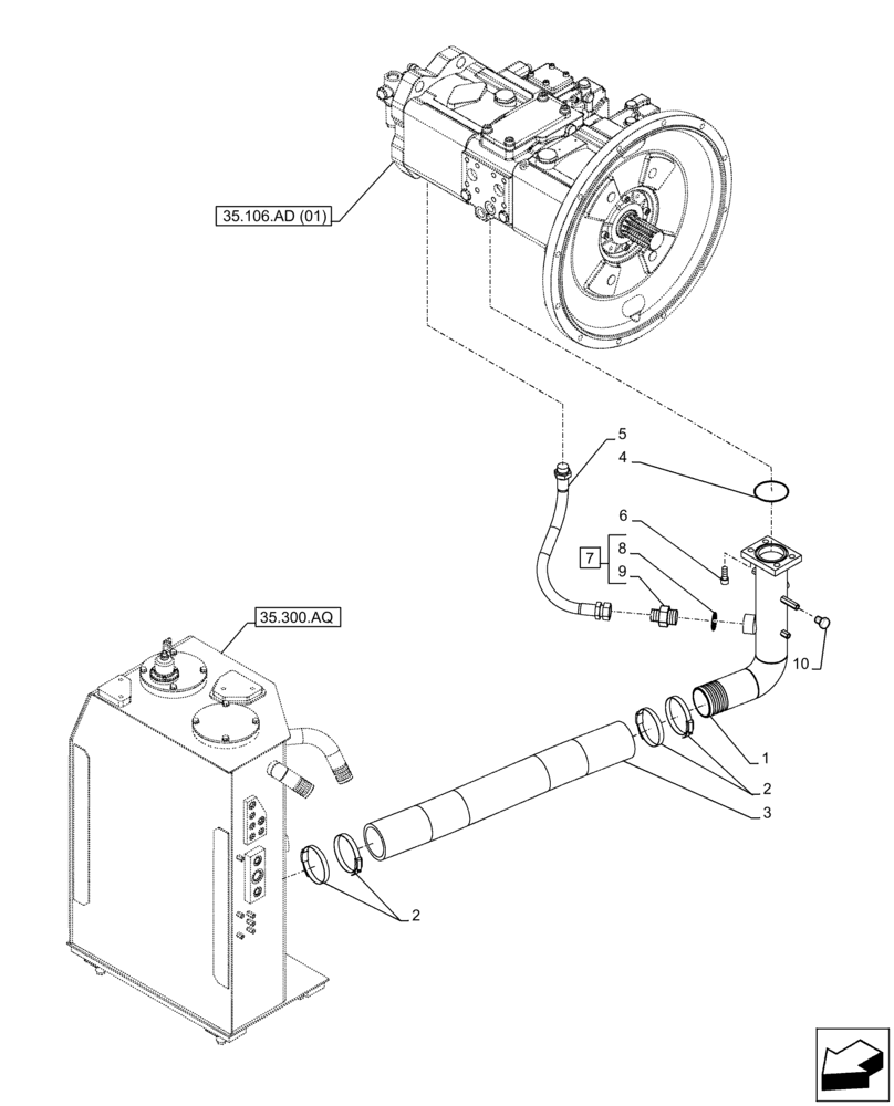 Схема запчастей Case CX300D LC - (35.106.AO[01]) - VARIABLE DELIVERY HYDRAULIC PUMP, LINES (35) - HYDRAULIC SYSTEMS