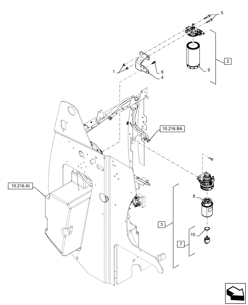 Схема запчастей Case SR270 - (10.206.AG) - FUEL FILTER, WATER SEPARATOR (10) - ENGINE