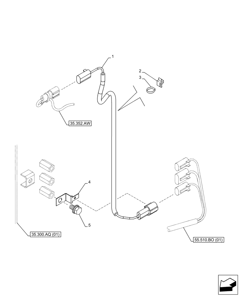 Схема запчастей Case CX250D LC - (55.408.CK) - VAR - 461568 - LOCKOUT SOLENOID VALVE, SENSOR, FREE SWING (55) - ELECTRICAL SYSTEMS