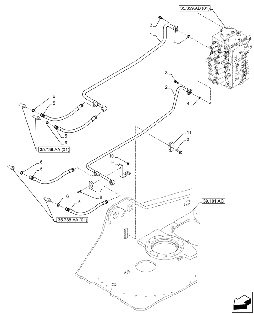 Схема запчастей Case CX300D LC - (35.736.AC[01]) - LIFT CYLINDER, BOOM, LINES (35) - HYDRAULIC SYSTEMS