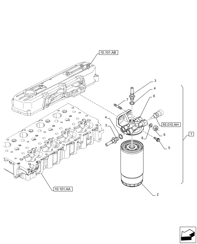 Схема запчастей Case F5BFL413A B009 - (10.206.AG) - FUEL FILTER (10) - ENGINE