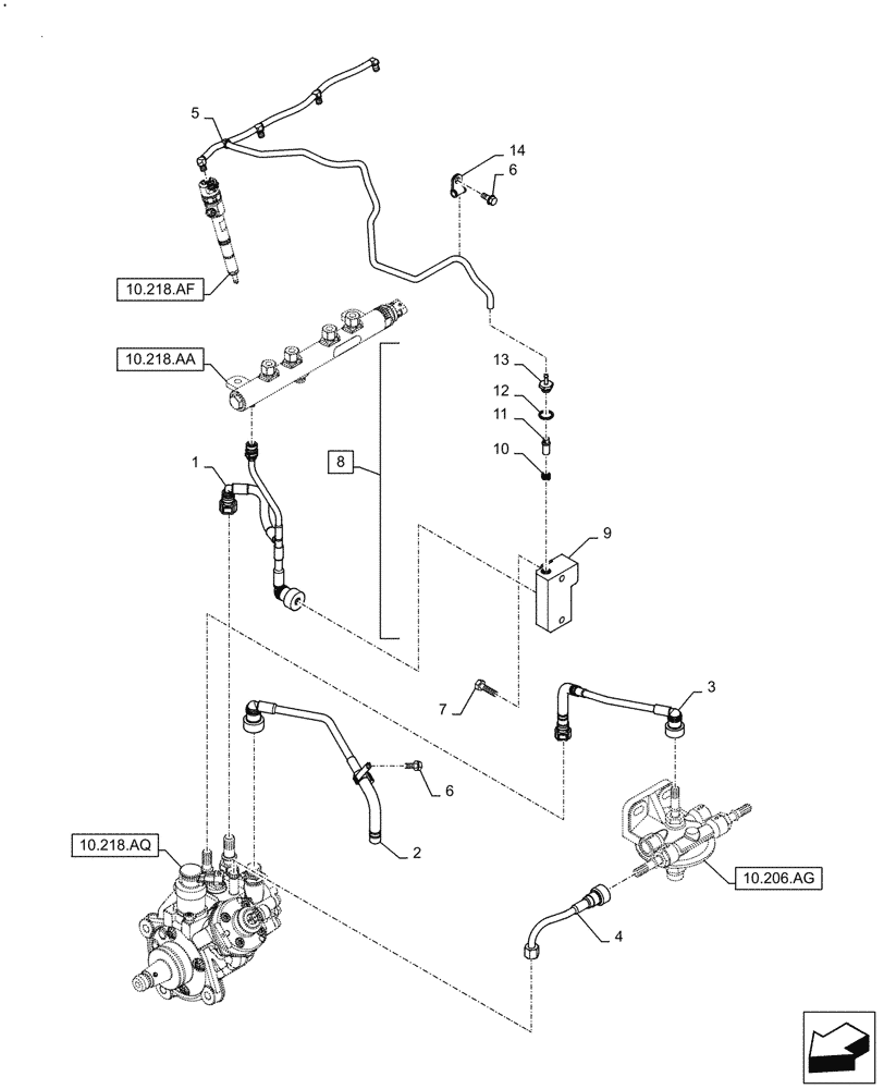 Схема запчастей Case F5HFL463D F005 - (10.218.AI) - FUEL LINES - FUEL INJECTION PUMP (10) - ENGINE