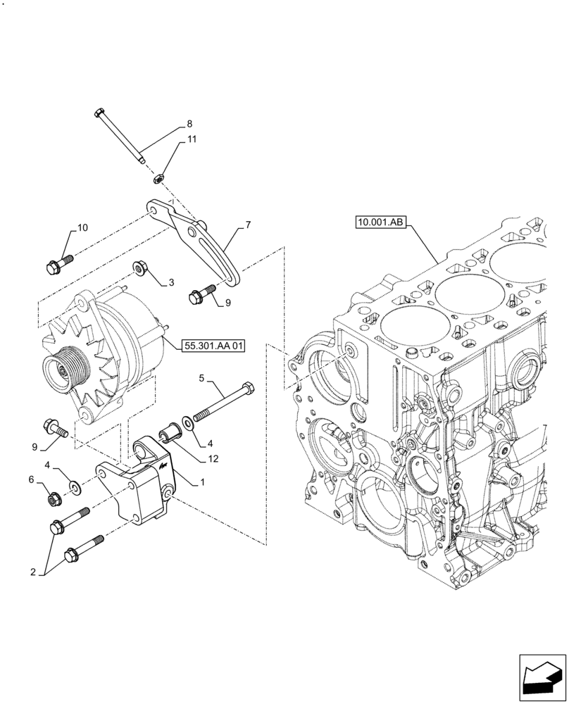 Схема запчастей Case F5HFL463D G001 - (55.301.AB) - ALTERNATOR, SUPPORT (55) - ELECTRICAL SYSTEMS