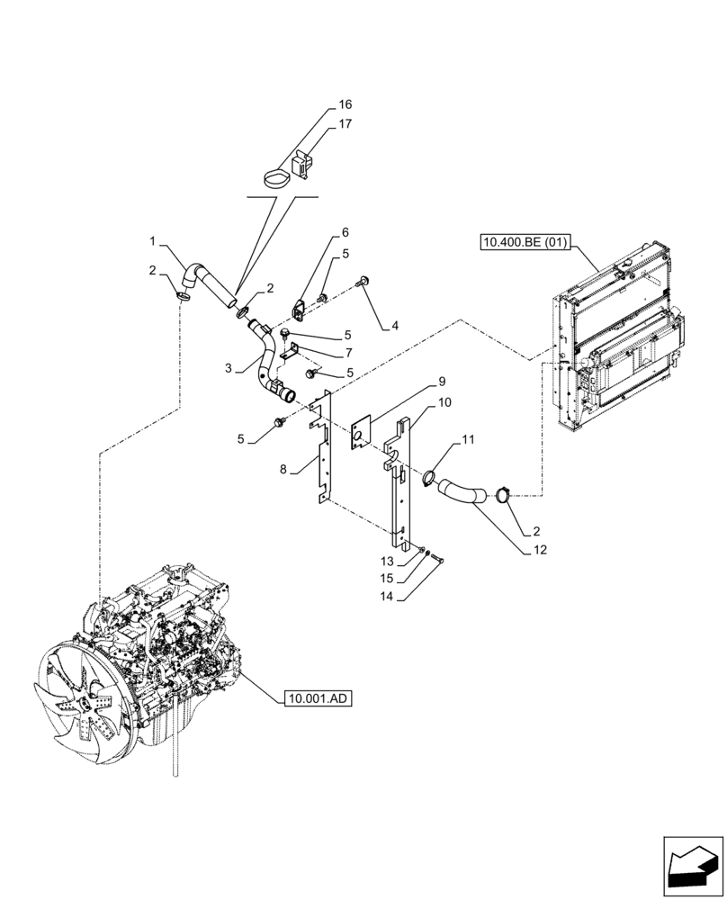 Схема запчастей Case CX300D LC - (10.310.AB) - AFTERCOOLER LINE, ENGINE, OUTLET (10) - ENGINE