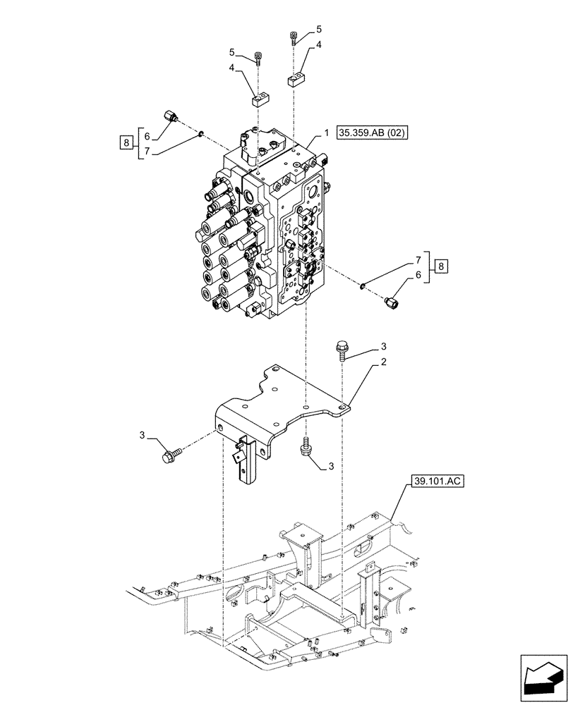 Схема запчастей Case CX300D LC - (35.359.AB[01]) - CONTROL VALVE, MOUNTING, VALVE (35) - HYDRAULIC SYSTEMS