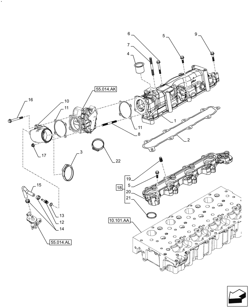 Схема запчастей Case F5HFL463D F008 - (10.254.AM) - INTAKE & EXHAUST MANIFOLD (10) - ENGINE