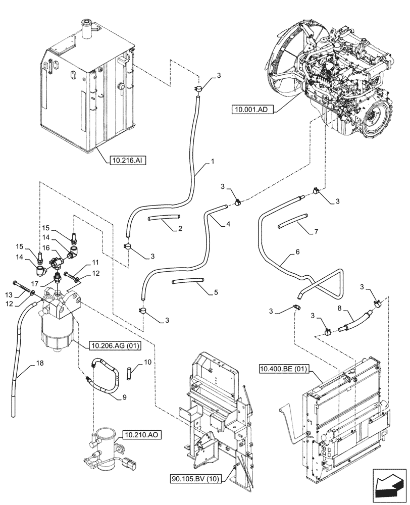 Схема запчастей Case CX300D LC - (10.216.BA[02]) - FUEL TANK, LINES (10) - ENGINE