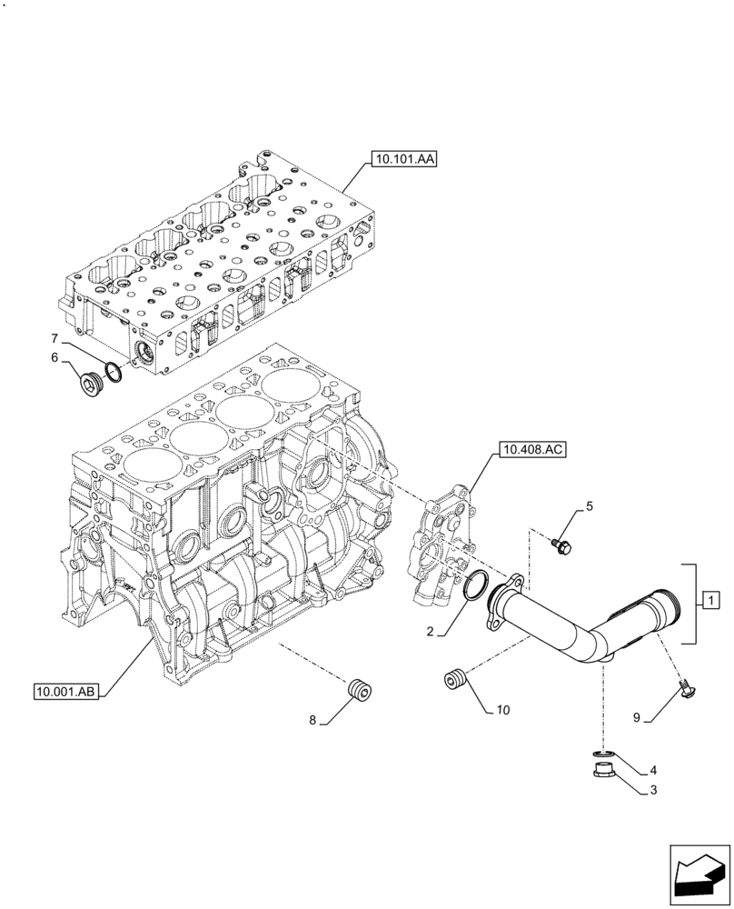 Схема запчастей Case F5BFL413A B007 - (10.400.AE) - PIPING - ENGINE COOLING SYSTEM (10) - ENGINE