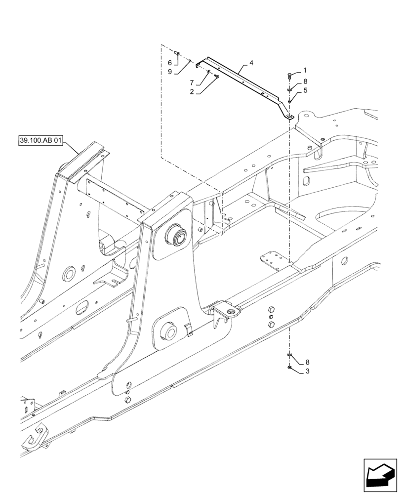 Схема запчастей Case 570N EP - (39.100.AC[02]) - VAR - 745137, 745163 - FRAME BRACKET WITH PTO (39) - FRAMES AND BALLASTING