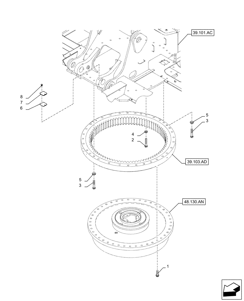 Схема запчастей Case CX300D LC - (39.103.AF) - SLEWING RING, MOUNTING, BOLT (39) - FRAMES AND BALLASTING