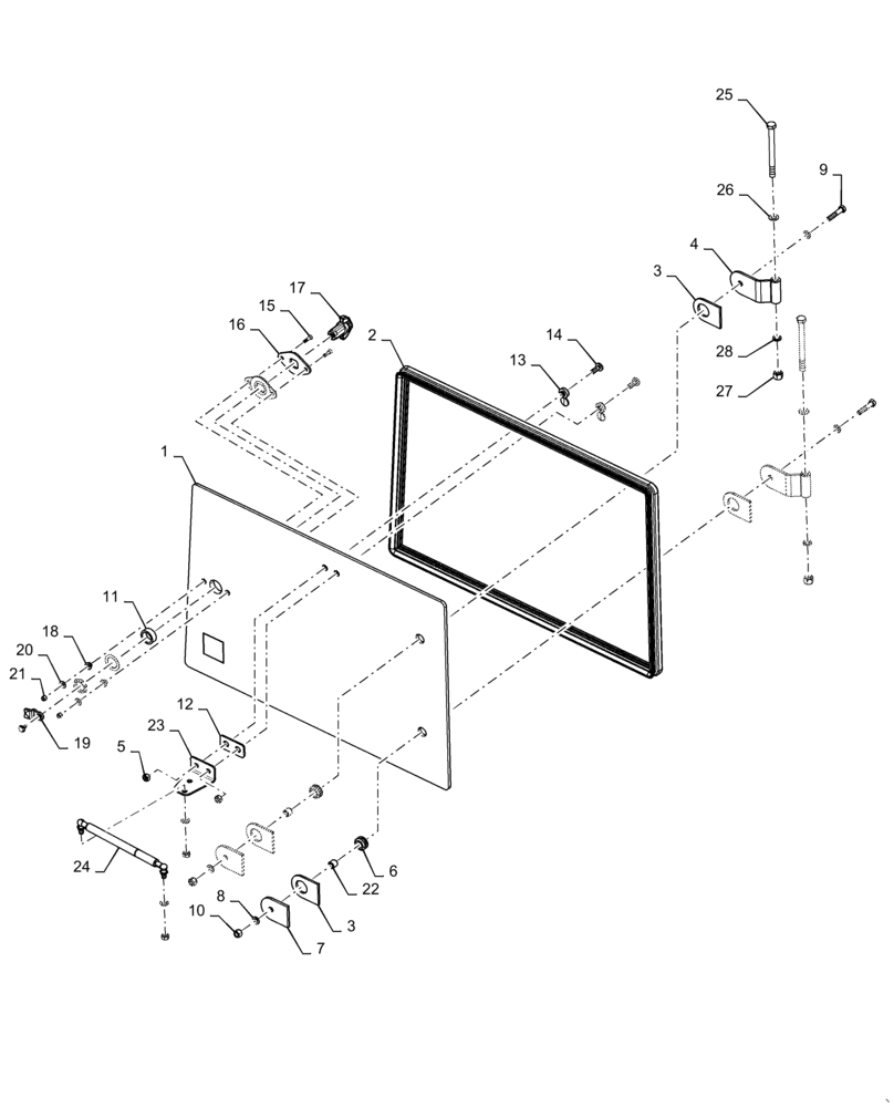 Схема запчастей Case 621F - (90.154.AM[03]) - RIGHT LOWER WINDOW ASSEMBLY (90) - PLATFORM, CAB, BODYWORK AND DECALS