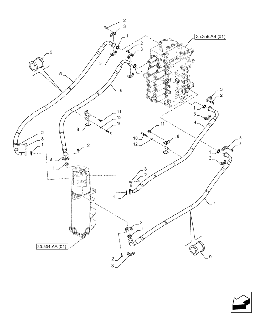 Схема запчастей Case CX300D LC - (35.354.AF) - HYDRAULIC SWIVEL LINE (35) - HYDRAULIC SYSTEMS