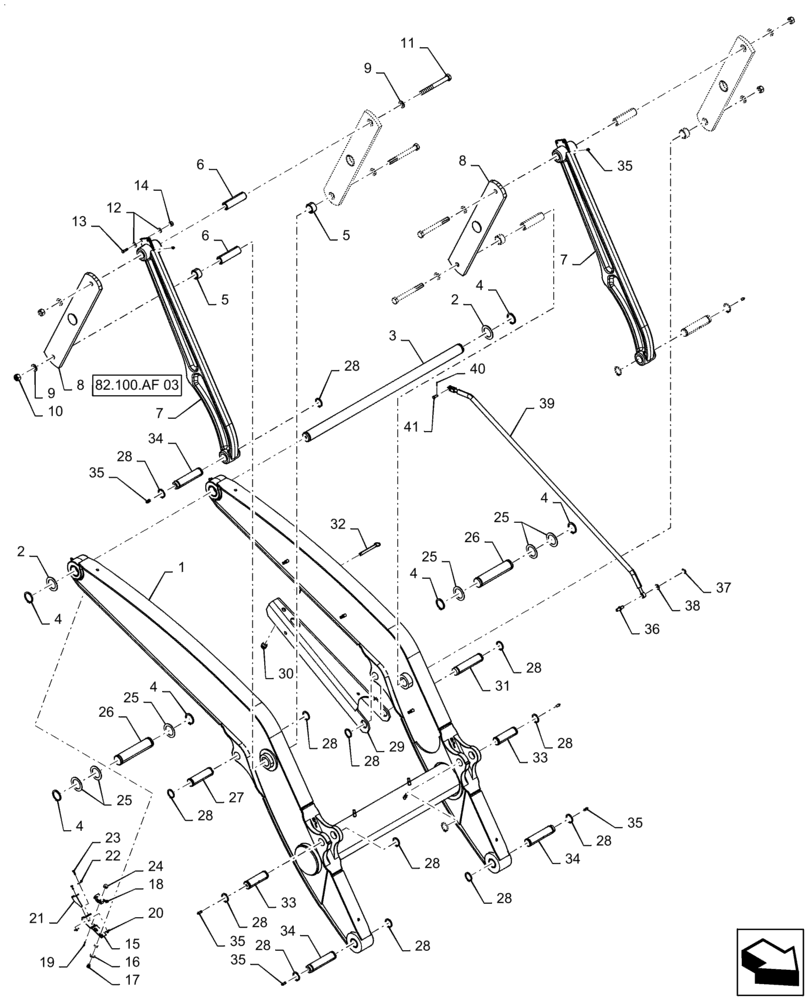 Схема запчастей Case 570N EP - (82.100.AF[01]) - LOADER LIFT FRAME (82) - FRONT LOADER & BUCKET