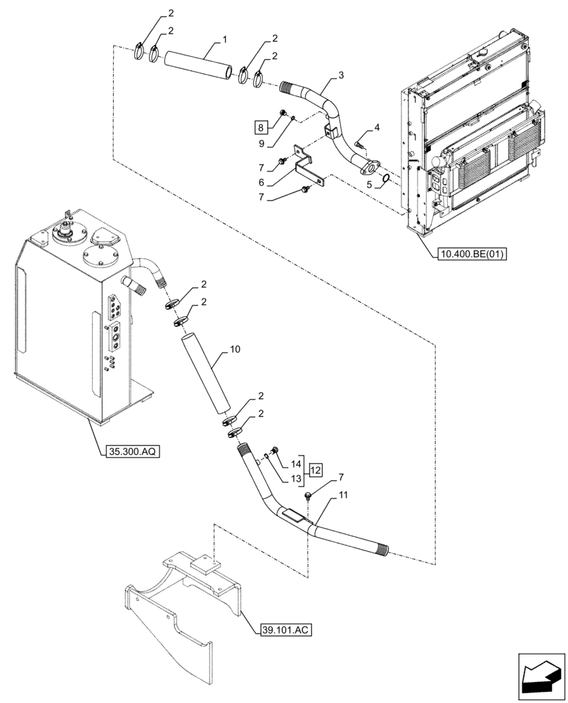 Схема запчастей Case CX300D LC - (35.300.BC[01]) - OIL COOLER LINE (35) - HYDRAULIC SYSTEMS