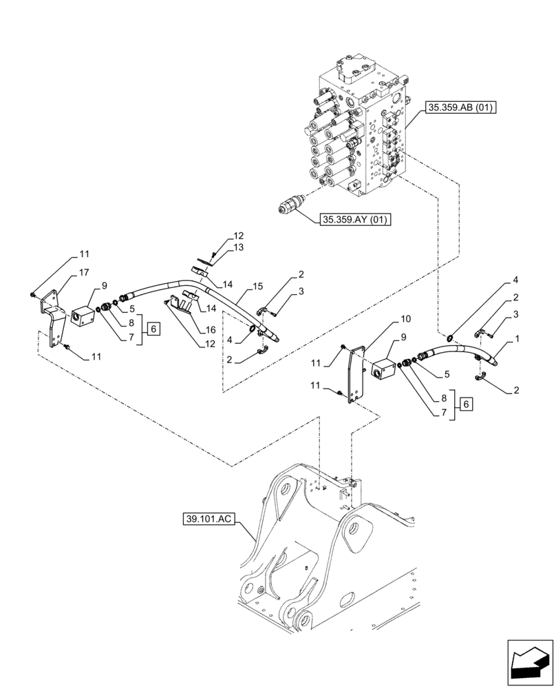 Схема запчастей Case CX250D LC - (35.360.AB[06]) - VAR - 461871 - SHEARS, LINE, AUXILIARY CIRCUIT, W/ ELECTRICAL PROPORTIONAL CONTROL (35) - HYDRAULIC SYSTEMS