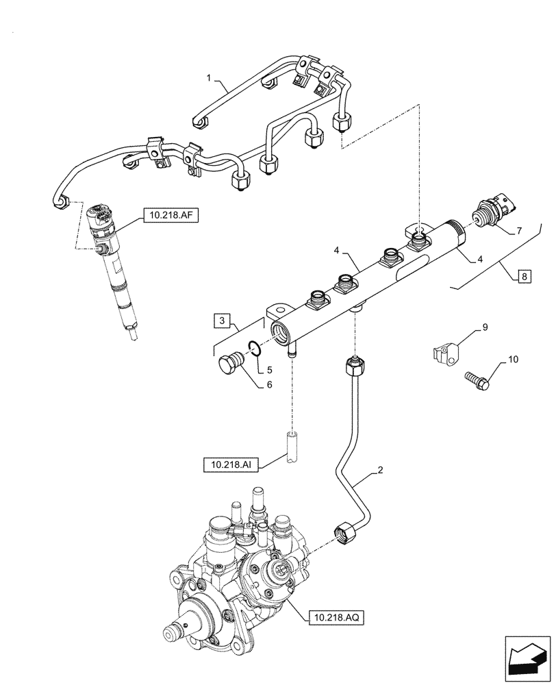 Схема запчастей Case F5BFL413A B007 - (10.218.AA) - INJECTION EQUIPMENT - PIPING (10) - ENGINE