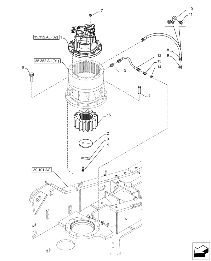 Схема запчастей Case CX300D LC - (35.352.AL[01]) - SWING REDUCTION UNIT (35) - HYDRAULIC SYSTEMS