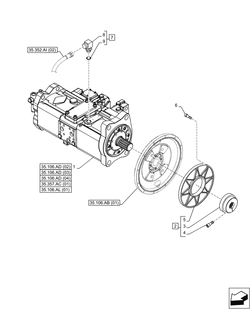 Схема запчастей Case CX300D LC - (35.106.AD[01]) - VARIABLE DELIVERY HYDRAULIC PUMP (35) - HYDRAULIC SYSTEMS