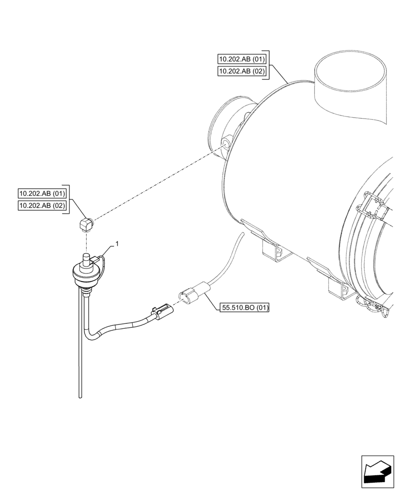 Схема запчастей Case CX250D LC LR - (55.014.AC) - STD + VAR - 488031 - AIR CLEANER, VACUUM GAUGE (55) - ELECTRICAL SYSTEMS