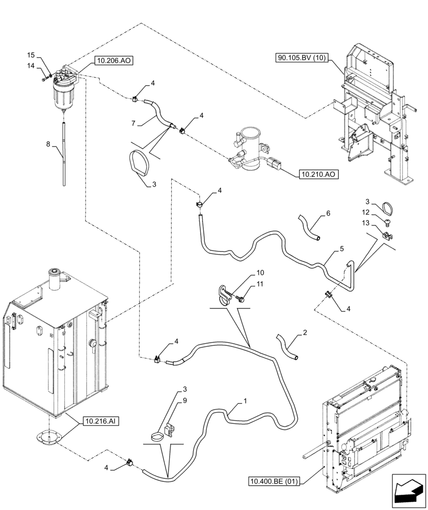 Схема запчастей Case CX300D LC - (10.216.BA[01]) - FUEL TANK, LINES (10) - ENGINE