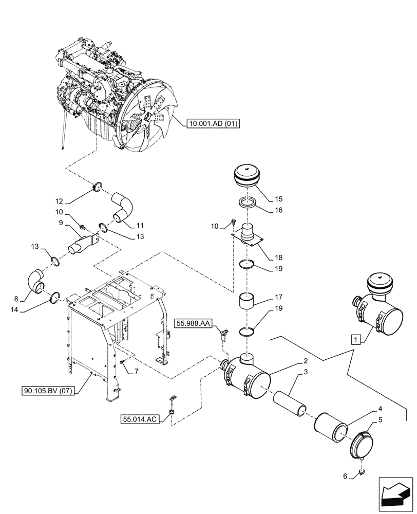 Схема запчастей Case CX300D LC - (10.202.AB[02]) - VAR - 488031 - AIR CLEANER, CYCLONE TYPE (10) - ENGINE