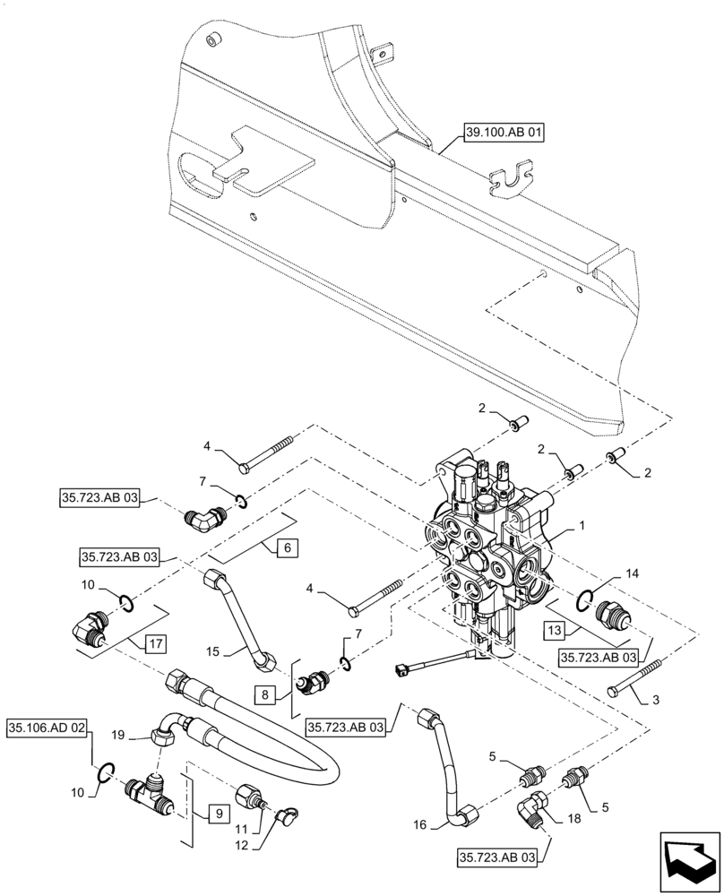 Схема запчастей Case 570N EP - (35.359.AB[01]) - LOADER CONTROL VALVE, 2 SPOOL - W/PARKER PUMP (35) - HYDRAULIC SYSTEMS