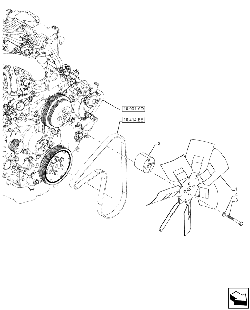 Схема запчастей Case 580N EP - (10.414.AC[01]) - ENGINE, FAN (10) - ENGINE