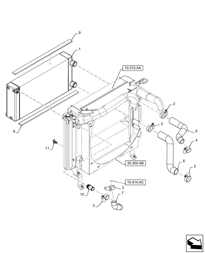 Схема запчастей Case SR270 - (10.400.BE[01]) - RADIATOR & COOLER (10) - ENGINE