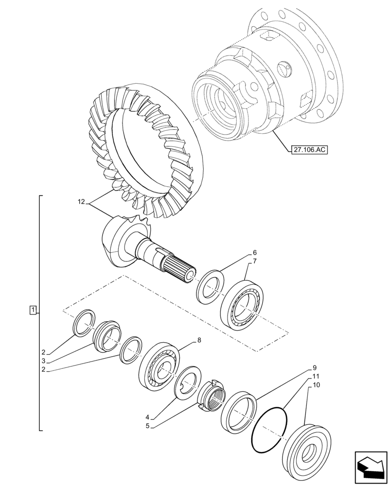 Схема запчастей Case 580SN WT - (27.106.AA) - REAR AXLE, BEVEL GEAR (27) - REAR AXLE SYSTEM