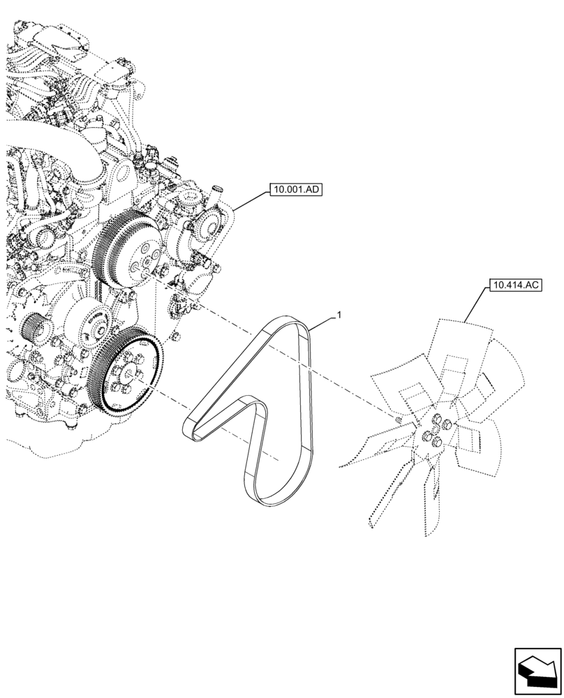 Схема запчастей Case 580N EP - (10.414.BE[01]) - ENGINE, BELT (10) - ENGINE