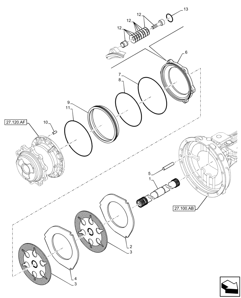 Схема запчастей Case 590SN - (27.124.AA) - REAR AXLE, SHAFT, BRAKES (27) - REAR AXLE SYSTEM