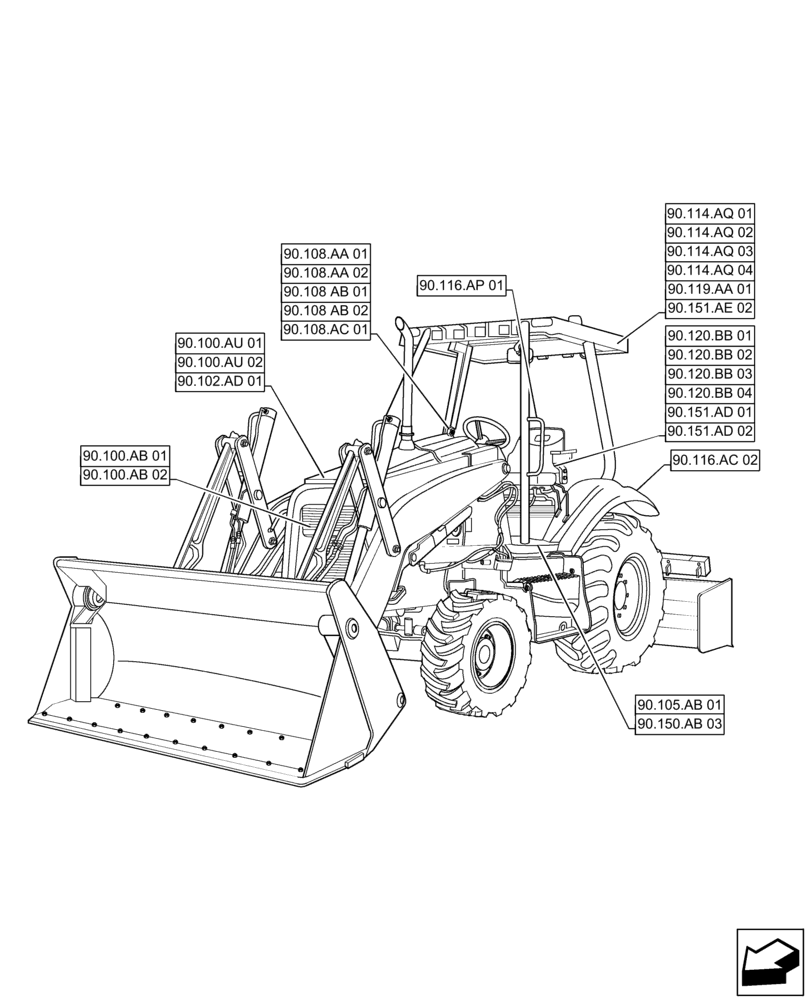 Схема запчастей Case 570N EP - (00.000.90) - PICTORIAL INDEX - PLATFORM, CAB, BODYWORK AND DECALS (00) - GENERAL & PICTORIAL INDEX