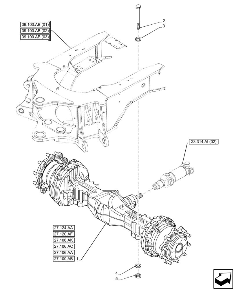 Схема запчастей Case 580SN - (27.100.AK) - REAR AXLE, MOUNTING PARTS (27) - REAR AXLE SYSTEM