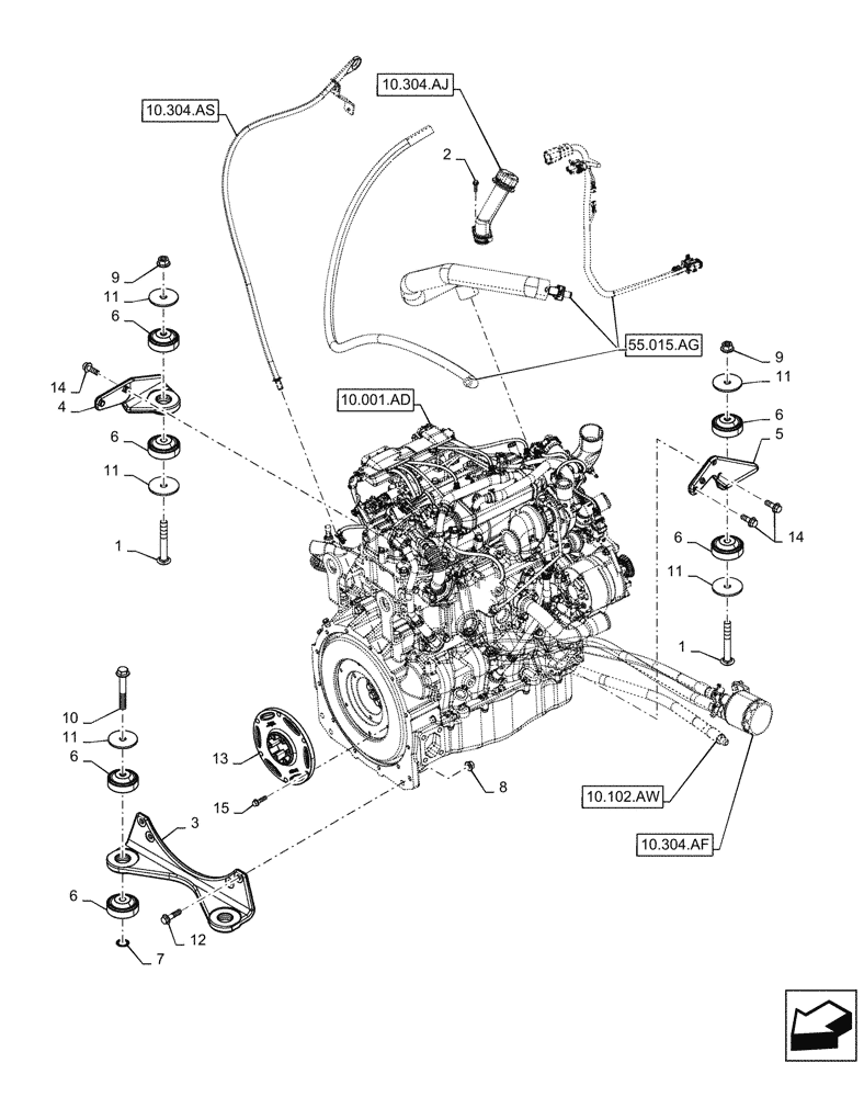 Схема запчастей Case TV380 - (10.001.AK) - ENGINE MOUNT (10) - ENGINE