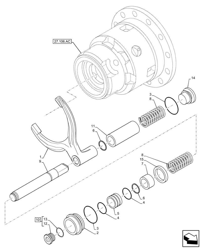 Схема запчастей Case 580SN WT - (27.106.AK) - REAR AXLE, DIFFERENTIAL LOCK (27) - REAR AXLE SYSTEM