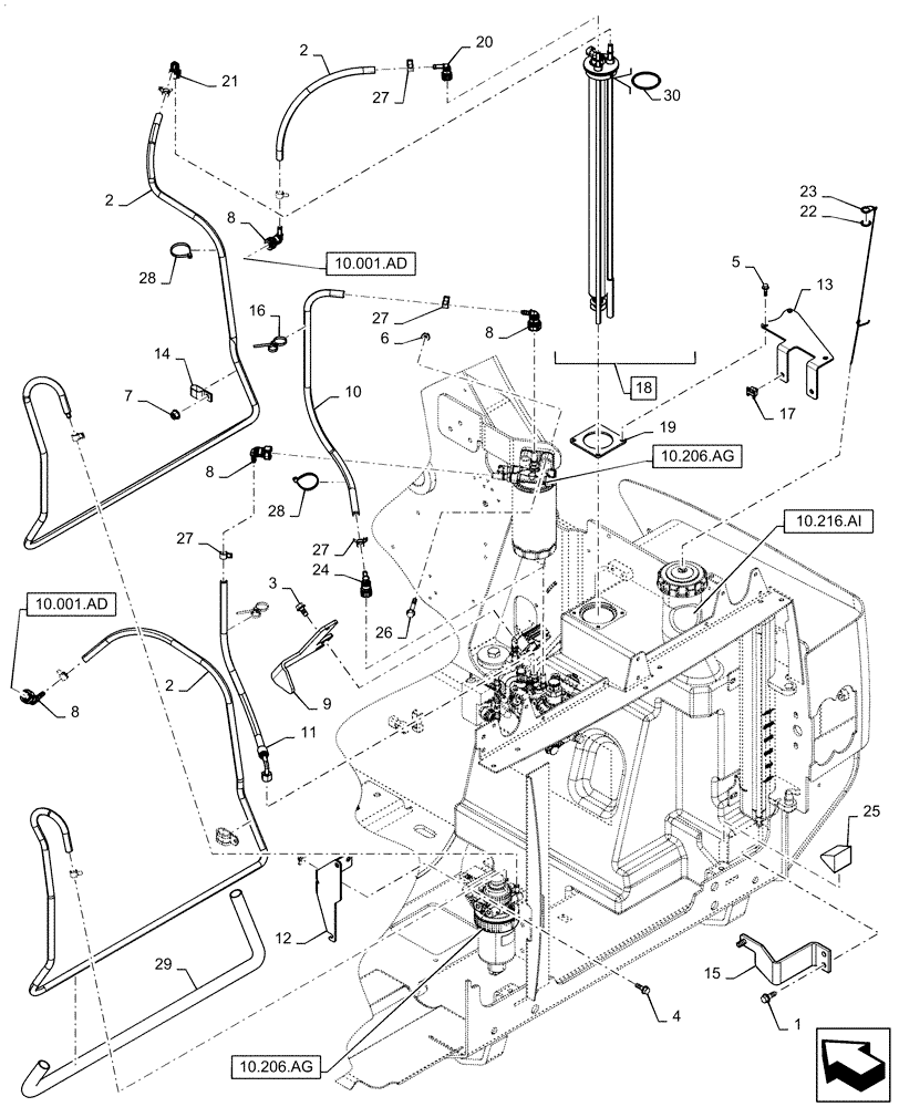 Схема запчастей Case TR340 - (10.216.BA) - FUEL LINES (10) - ENGINE