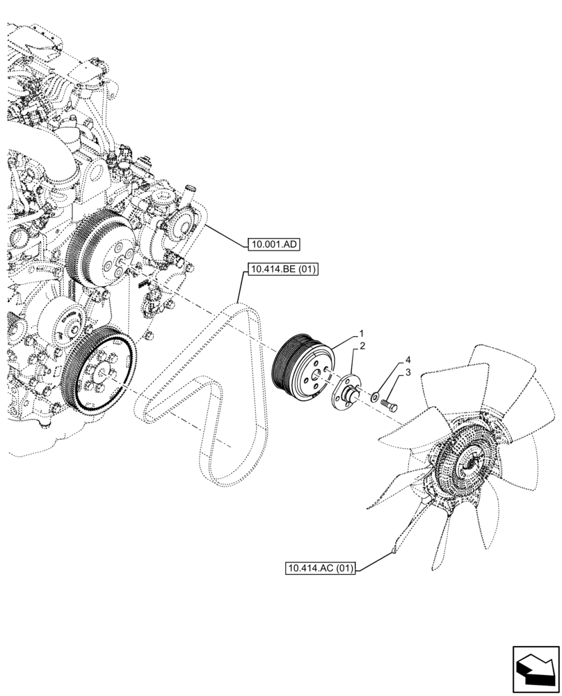 Схема запчастей Case 580SN - (10.414.AD) - ENGINE, FAN, PULLEY (10) - ENGINE