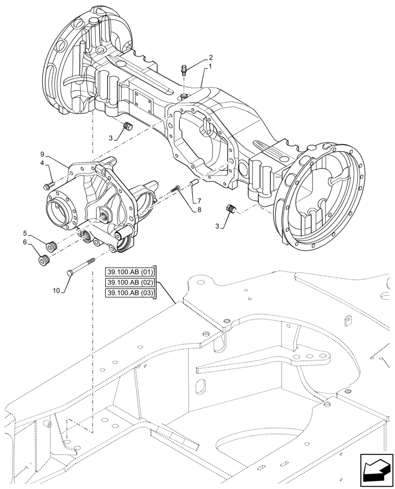 Схема запчастей Case 580N EP - (27.100.AB) - REAR AXLE, HOUSING (27) - REAR AXLE SYSTEM