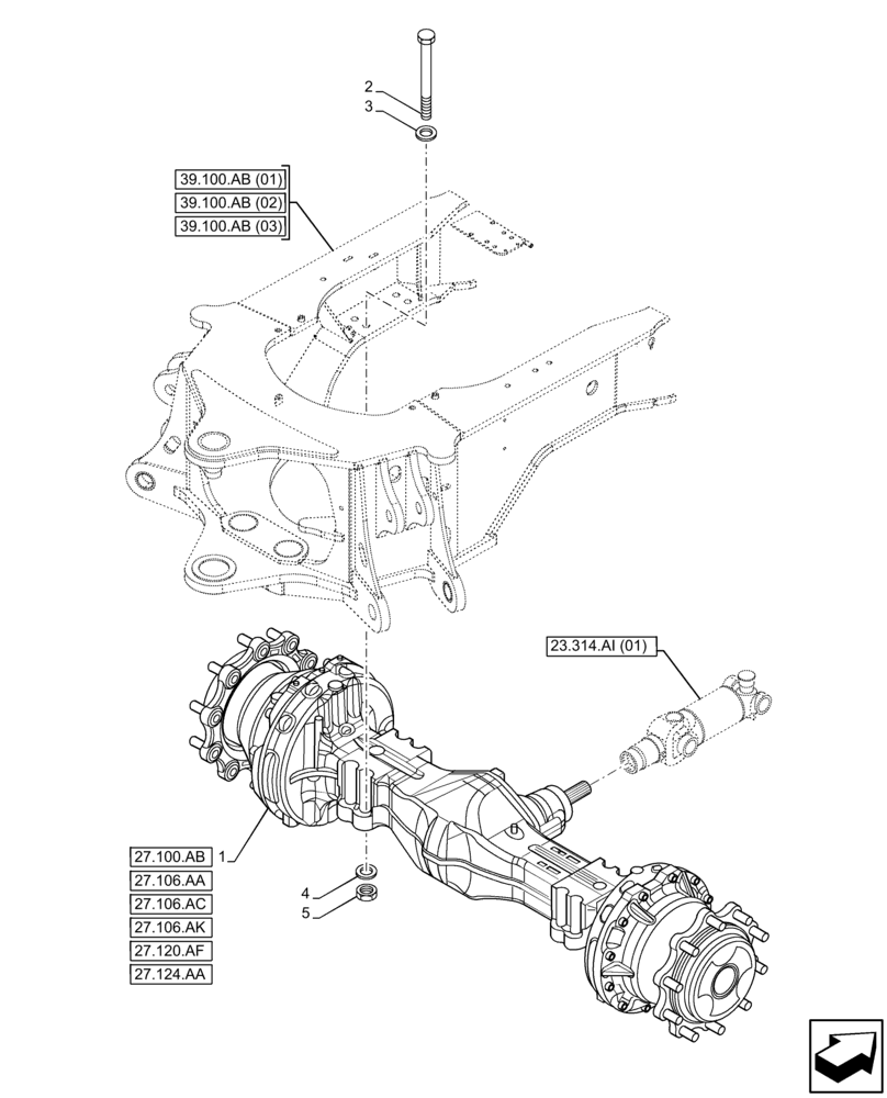 Схема запчастей Case 580SN WT - (27.100.AK) - REAR AXLE, MOUNTING PARTS (27) - REAR AXLE SYSTEM